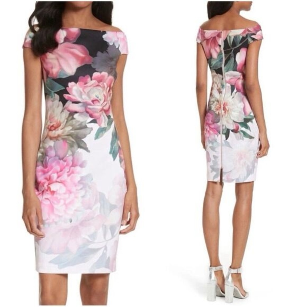 Ted Baker Black and Pink Floral Midi Dress - Picture 2 of 11
